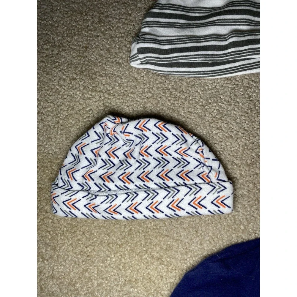 Yoga Sprout Baby Beanie Hat 5 Pack Size 0-6M Blue Orange Grey Mixed Prints